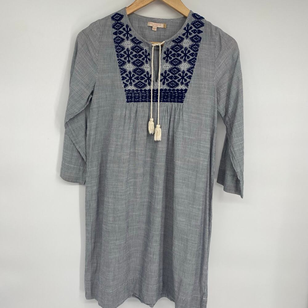 Pink Chicken Dress‎ Women’s XS Embroidered Tassels A-line Bohemian Striped Blue